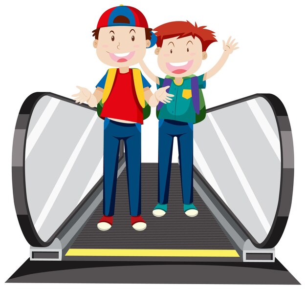 vista frontal, de, dos niños, en, andén móvil