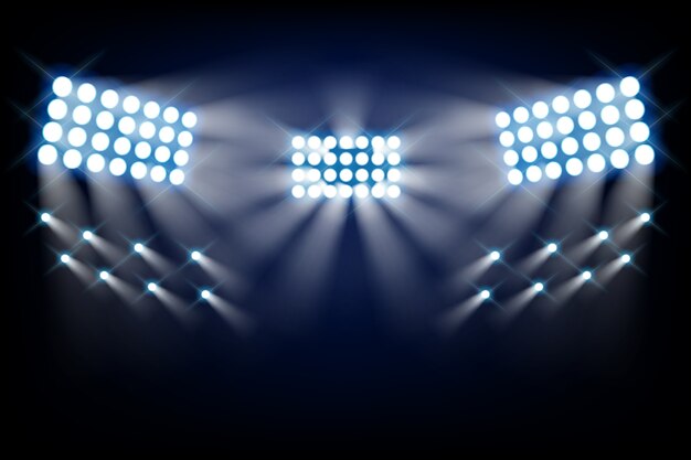 Vista frontal de luces brillantes del estadio