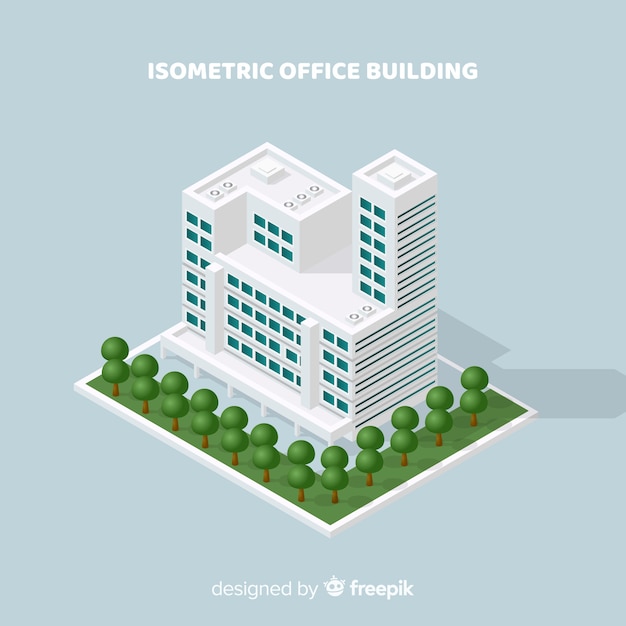 Vista isométrica de edificio de oficinas moderno