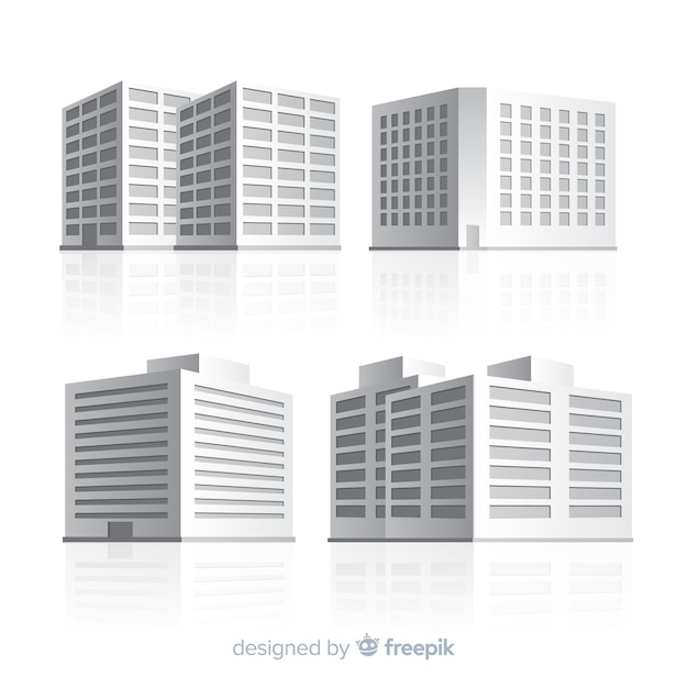 Vector gratuito vista isométrica de edificios de oficinas modernos