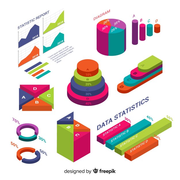 Vista isométrica de elementos modernos de infografía