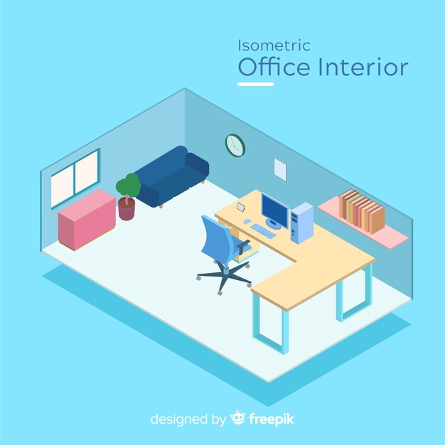 Vista isométrica de interior de oficina moderna
