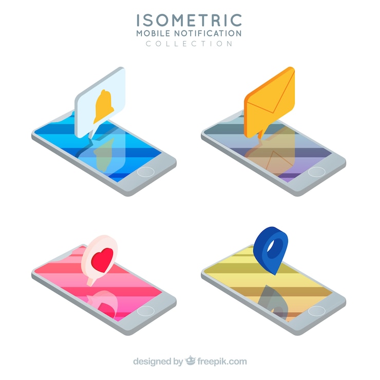 Vector gratuito vista isométrica de teléfono móvil con publicación de instagram