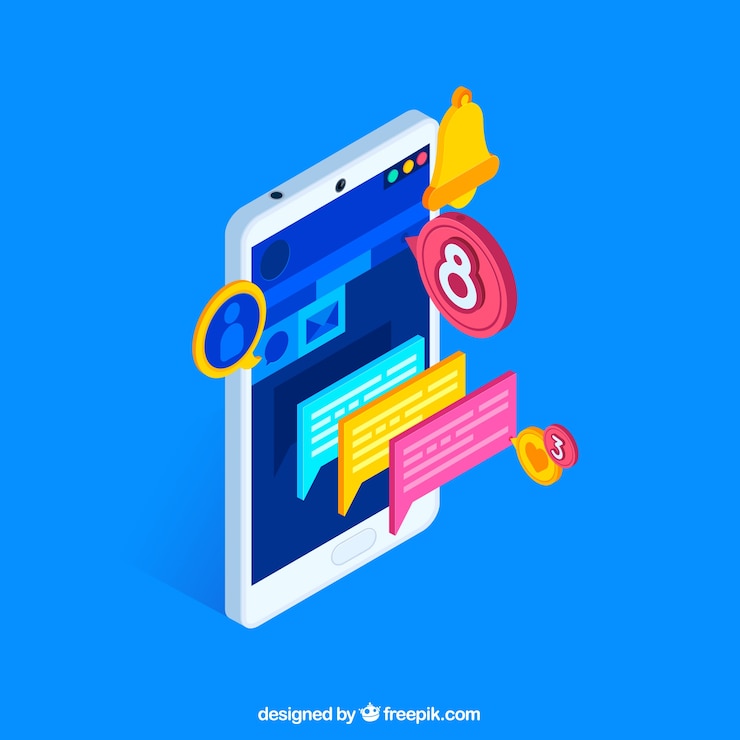 Vector gratuito vista isométrica de teléfono móvil con publicación de instagram