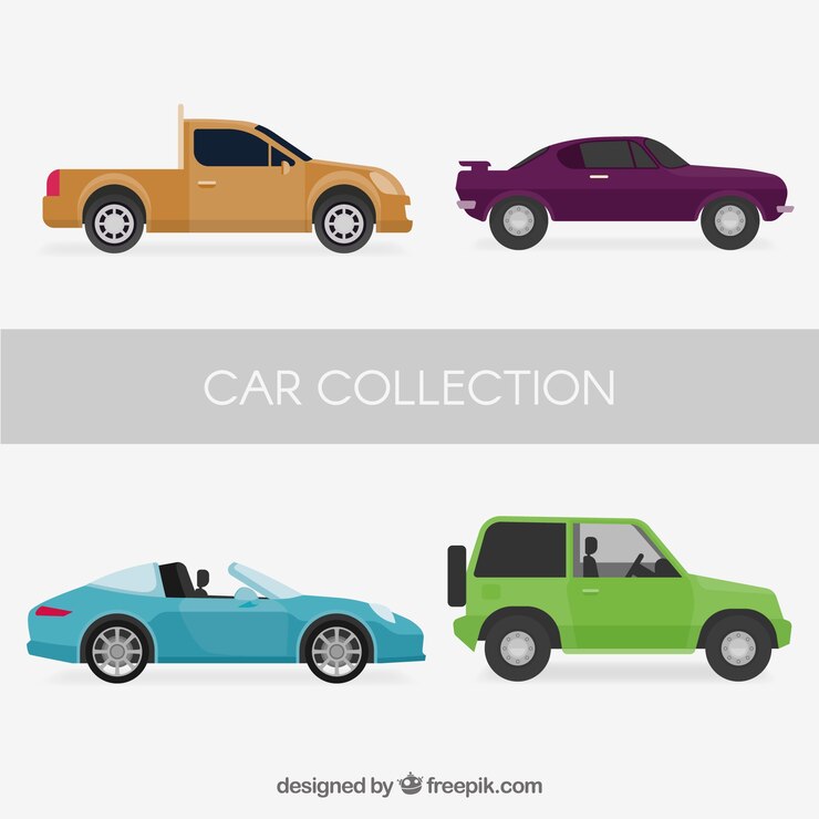 Vector gratuito vista lateral de cuatro coches differentes