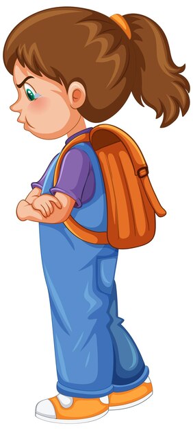 Vista lateral de un personaje de dibujos animados de niña enojada