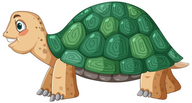 Vista lateral de tortuga con caparazón verde en estilo de dibujos animados