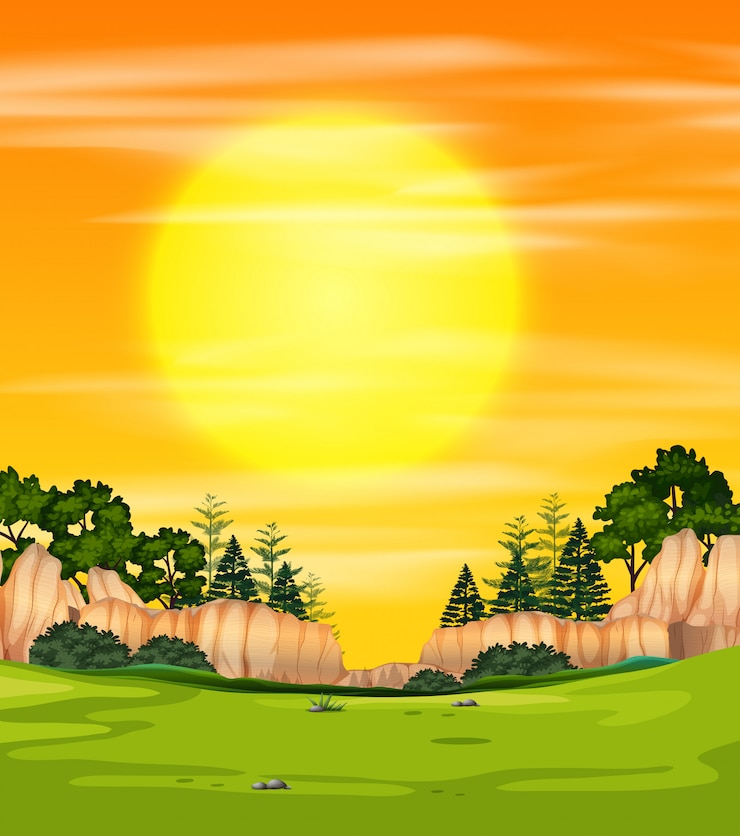 Vector gratuito una vista de la naturaleza puesta de sol