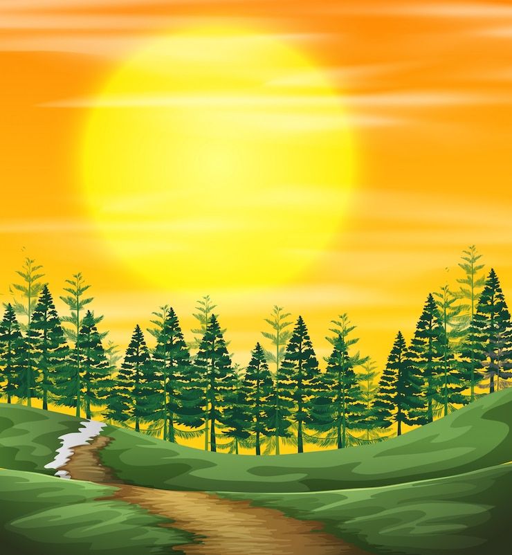 Vector gratuito una vista de la naturaleza puesta de sol