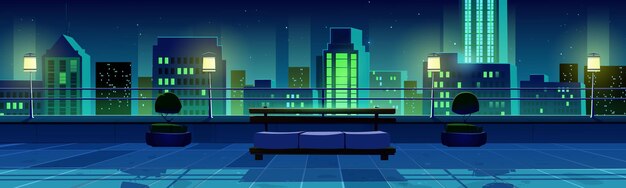 Vista nocturna de la ciudad desde la terraza de la azotea