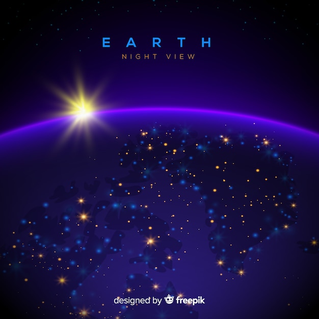 Vista nocturna del planeta tierra con diseño realista