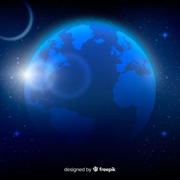 Vista nocturna del planeta tierra con diseño realista