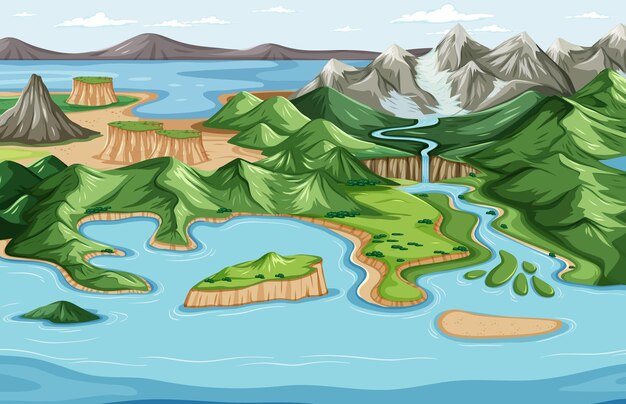 Vista de pájaro con la escena del paisaje del parque natural