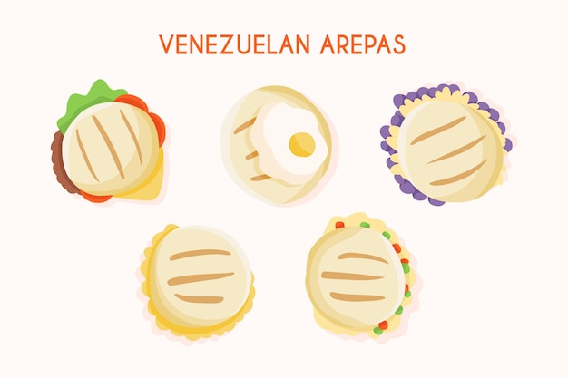 Vector gratuito vista superior de arepas dibujadas a mano