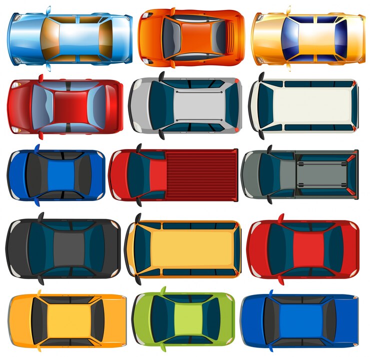Vector gratuito vista superior de coches y camiones ilustración