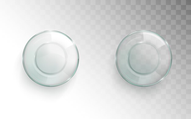 Vista superior de la copa de vidrio vacía, vaso para juego de agua