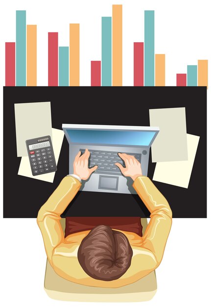 Vista superior de un hombre que trabaja en la computadora