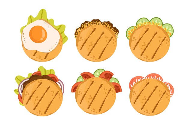 Vista superior de la ilustración de arepas dibujadas a mano