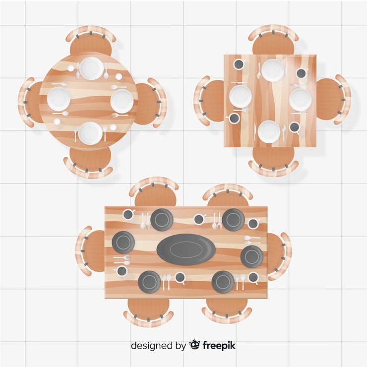 Vector gratuito vista superior de mesas de restaurante vacías con diseño realista