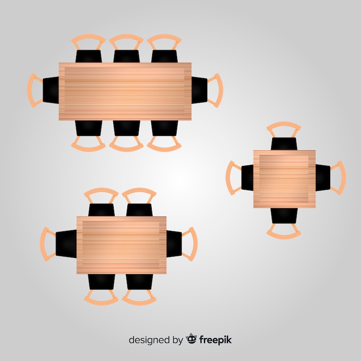 Vector gratuito vista superior de mesas de restaurante vacías con diseño realista