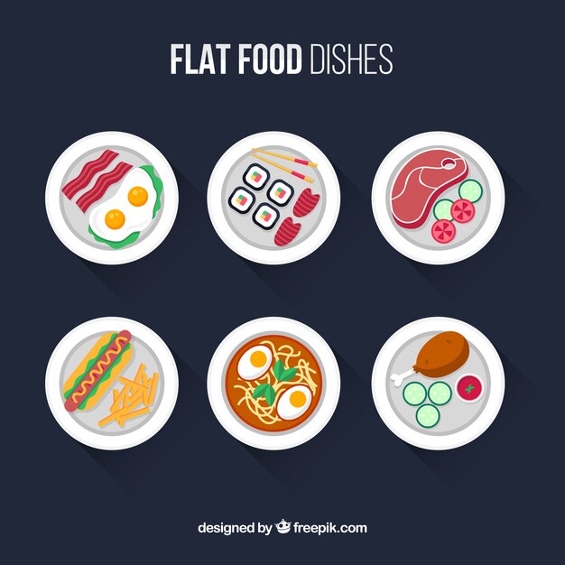 Vista superior de platos de comida con diseño plano