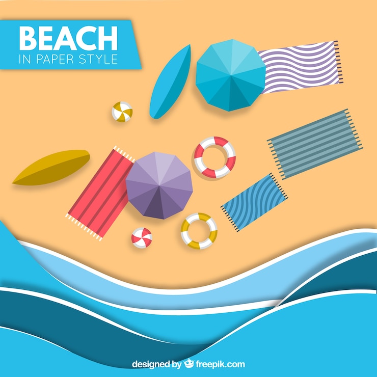 Vector gratuito vista superior de la playa con estilo origami