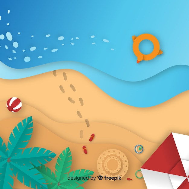 Vector gratuito vista superior de playa estilo papel