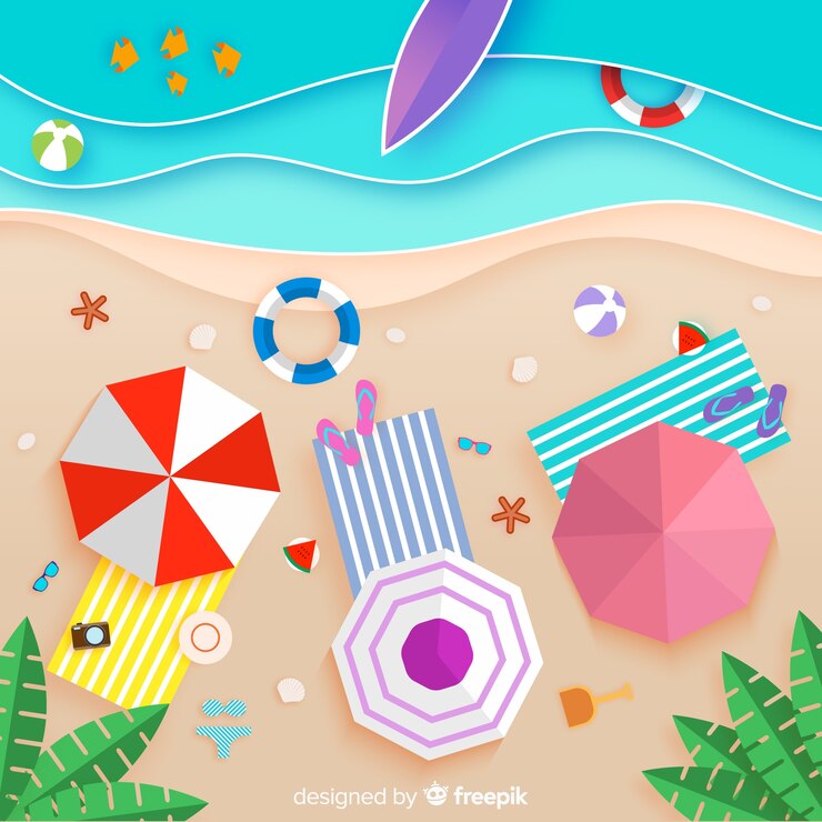 Vector gratuito vista superior de la playa estilo papel