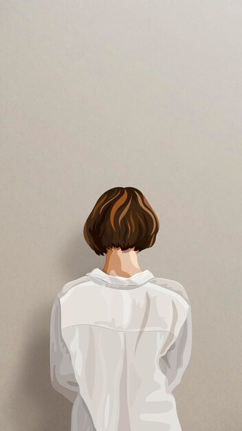 Vista trasera de la mujer en un vector de fondo de pantalla de teléfono móvil de camisa blanca