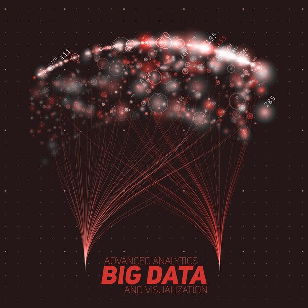 Visualización abstracta de big data. Rayos rojos brillantes abstractos.
