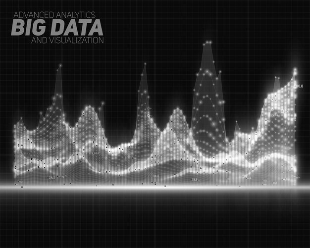 Visualización de datos grandes en escala de grises abstracta de vector. Diseño estético de infografías futuristas. Complejidad de la información visual. Gráfico de hilos de datos intrincados. Análisis de redes sociales o negocios.