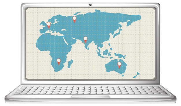 Visualización del mapa mundial en la computadora portátil