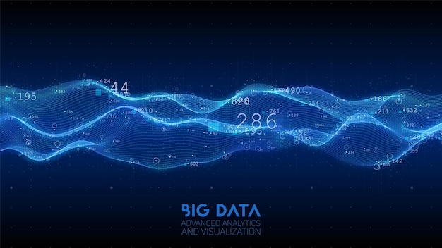 Visualización de onda azul de big data. infografía futurista. diseño estético de la información. complejidad de los datos visuales. análisis de gráficos de negocios complejos. representación de redes sociales. gráfico de datos abstractos.