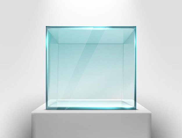 vitrina cuadrada de vidrio vectorial en un soporte blanco para presentación