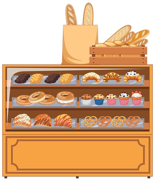Vitrina de panadería con productos de pastelería