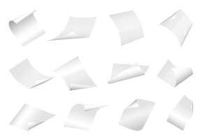Vector gratis volando hojas de papel en blanco con esquina curva.