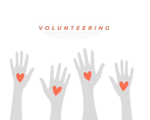voluntariado solidaridad manos arriba con el amor vector de diseño del corazón