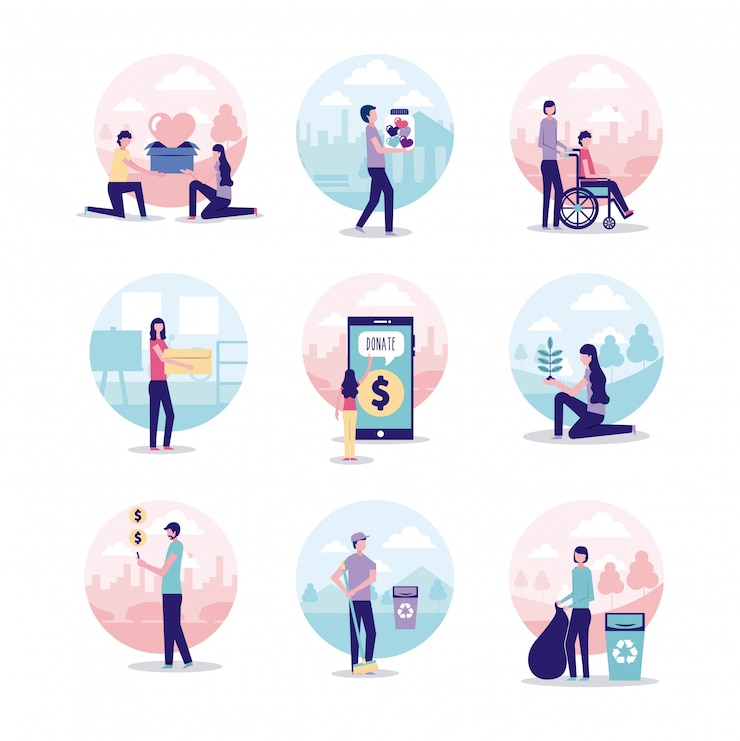 Vector gratuito los voluntarios ayudan a trabajar