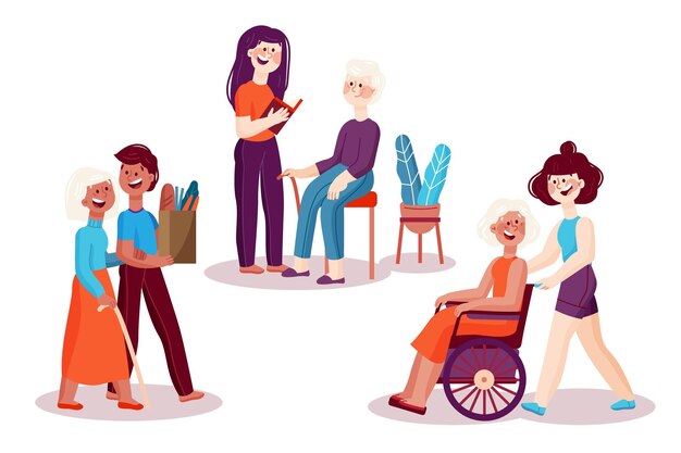 Voluntarios ayudando a personas mayores