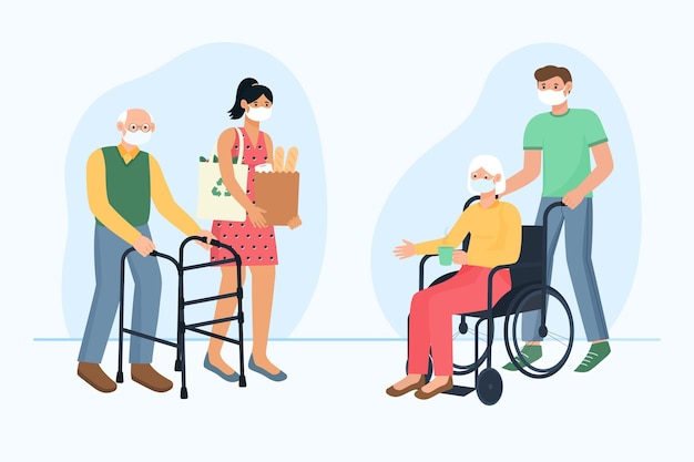 Voluntarios ayudando a personas mayores