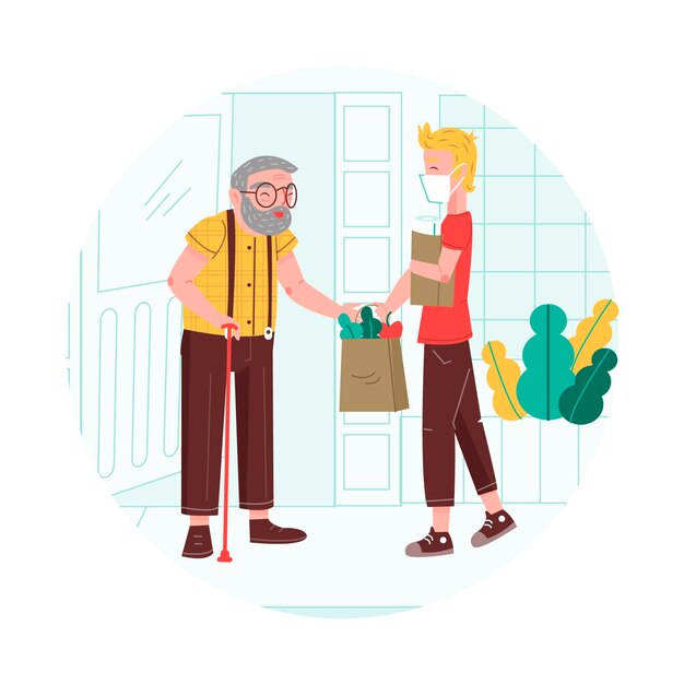 Voluntarios ayudando a personas mayores