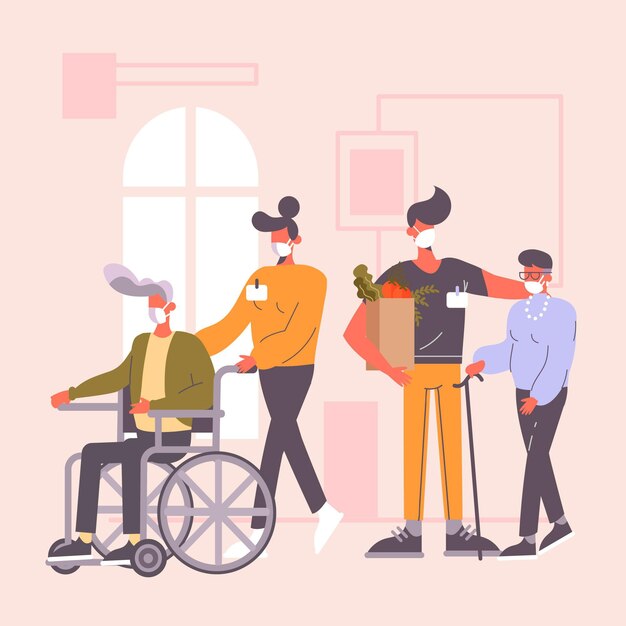 Voluntarios ayudando a personas mayores