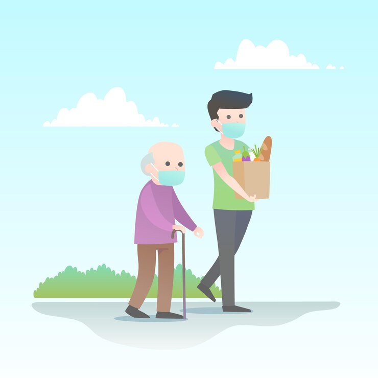 Vector gratuito voluntarios que ayudan a las personas de edad avanzada