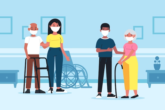 Voluntarios que ayudan a las personas de edad avanzada