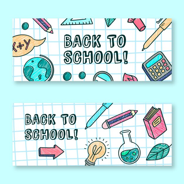 Volver a la escuela pancartas diseño dibujado a mano