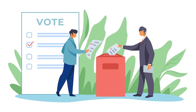 Votantes que insertan formularios en las urnas