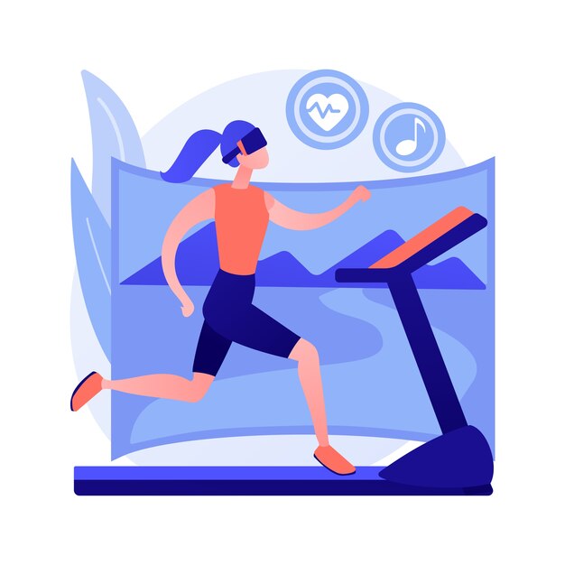 VR fitness gym concepto abstracto ilustración vectorial. Sistema de entrenamiento de realidad virtual, nueva tecnología de fitness, disfrute de su entrenamiento, nueva forma de ponerse en forma, metáfora abstracta de experiencia de inmersión total.