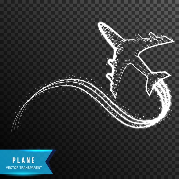 Vuelo de avión desde la ilustración de vector de efecto de luz de punto y línea de conexión aislada sobre fondo transparente