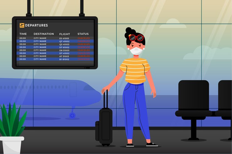 Vector gratuito vuelo cancelado con pasajero y equipaje