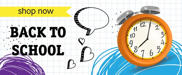 De vuelta a la escuela, compre ahora letras con reloj despertador